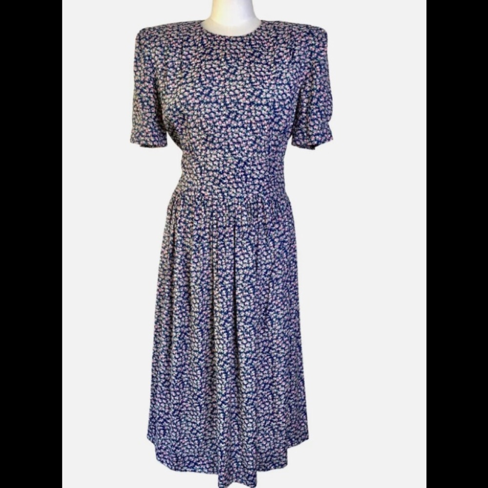 Vintage ‘80s Cottagecore Floral Prairie Dress Grannycore Pink Blue Small